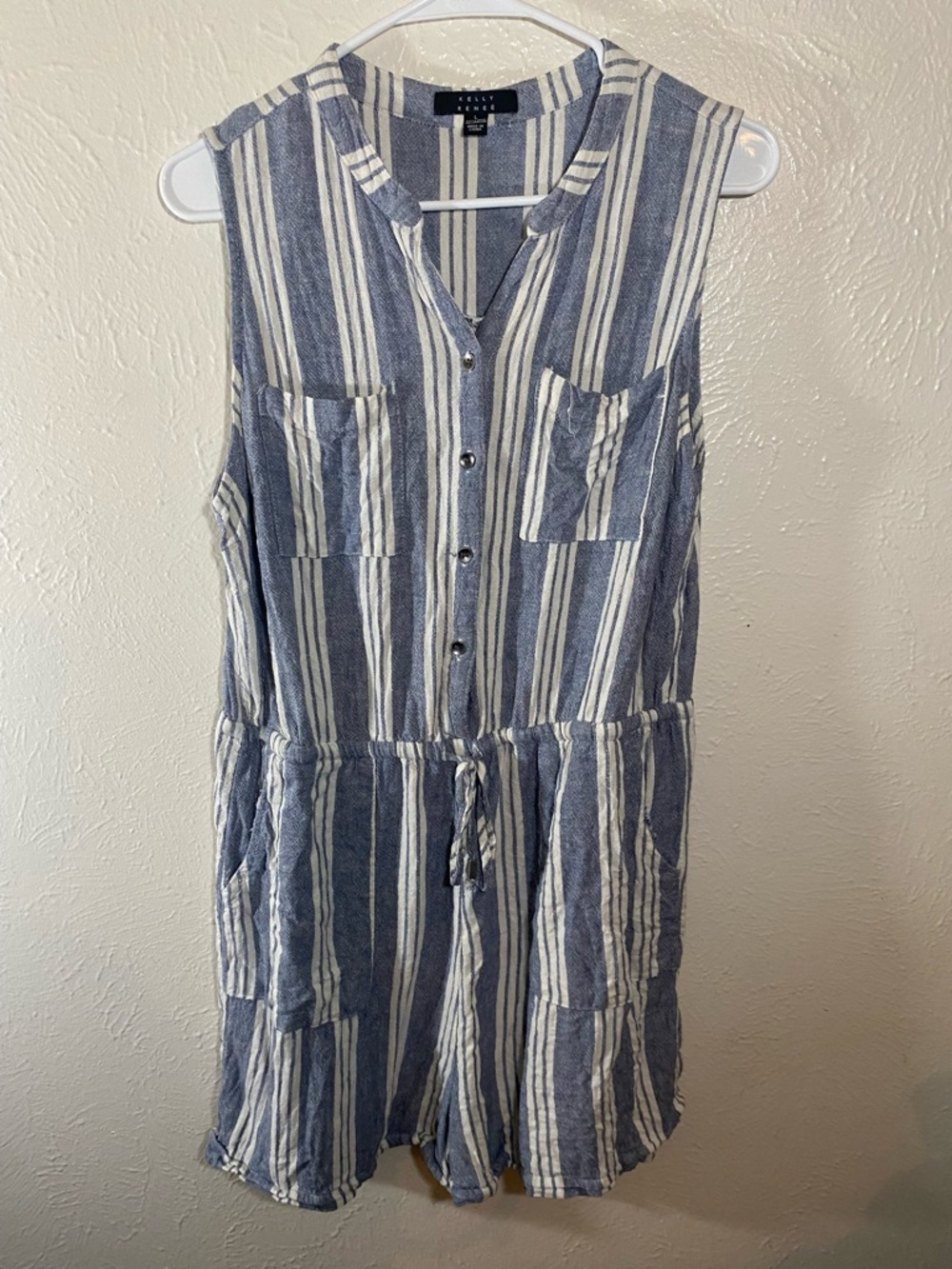 Kelly Renée Striped Sleeveless Romper in Blue and White